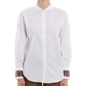 Brunello Cucinelli Studded Sateen Cuff Cotton Shirt White Size Large